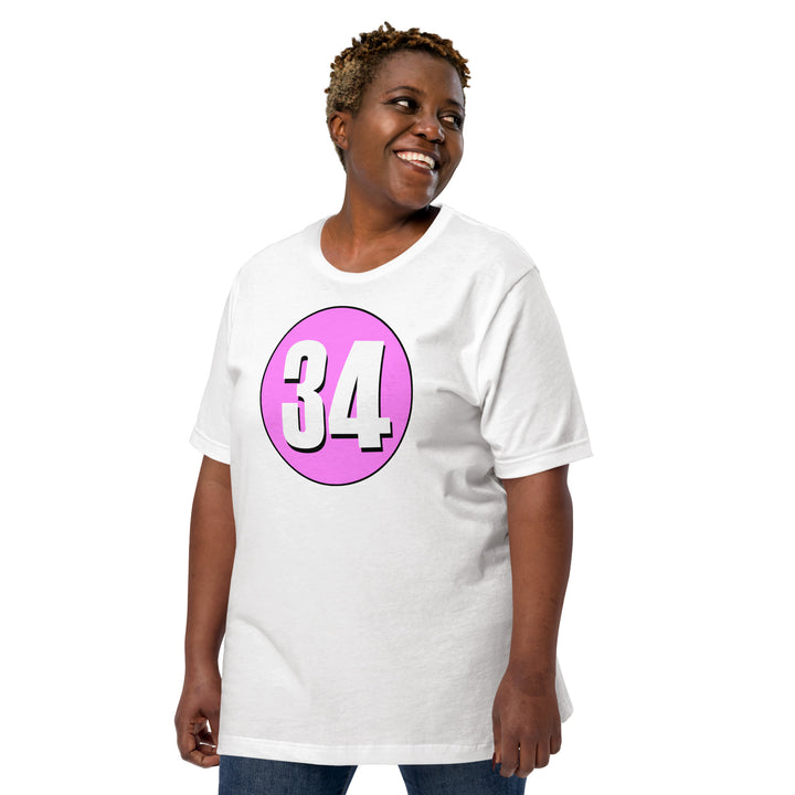 Unisex t-shirt: White on Pink 34