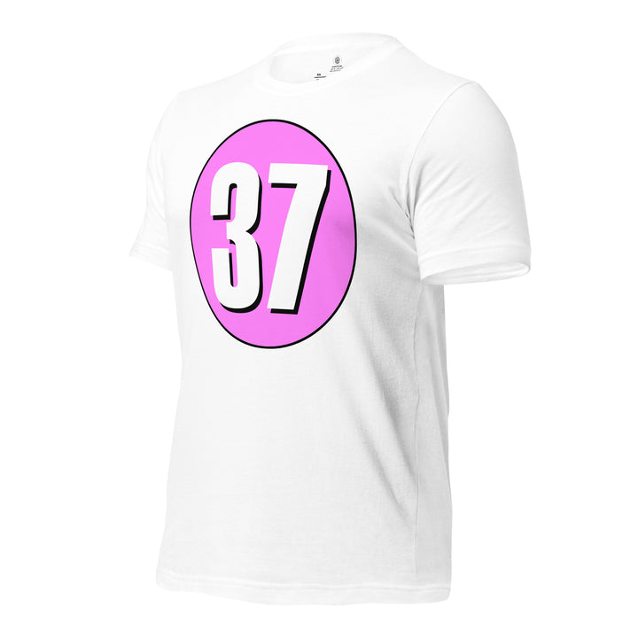 Unisex t-shirt: White on Pink 37