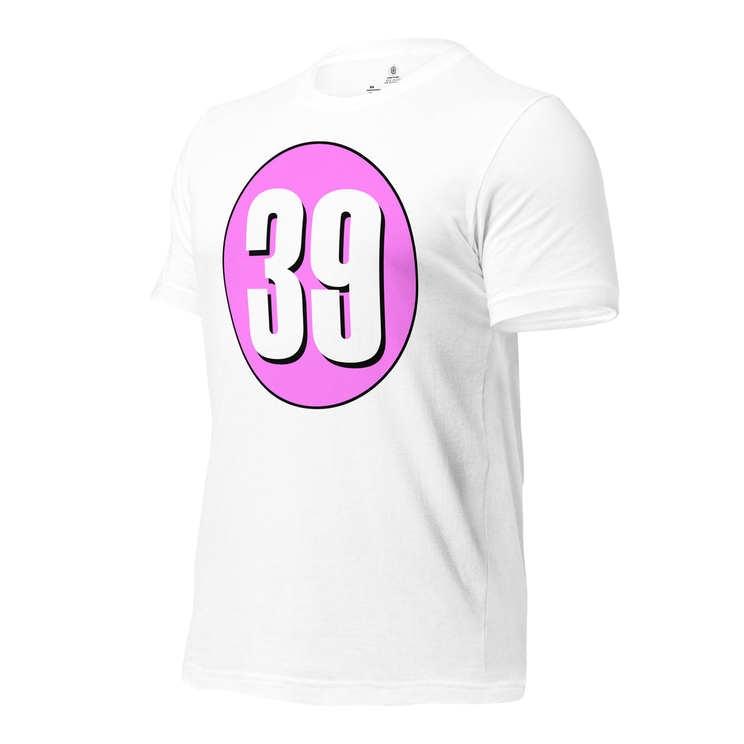 Unisex t-shirt: White on Pink 39