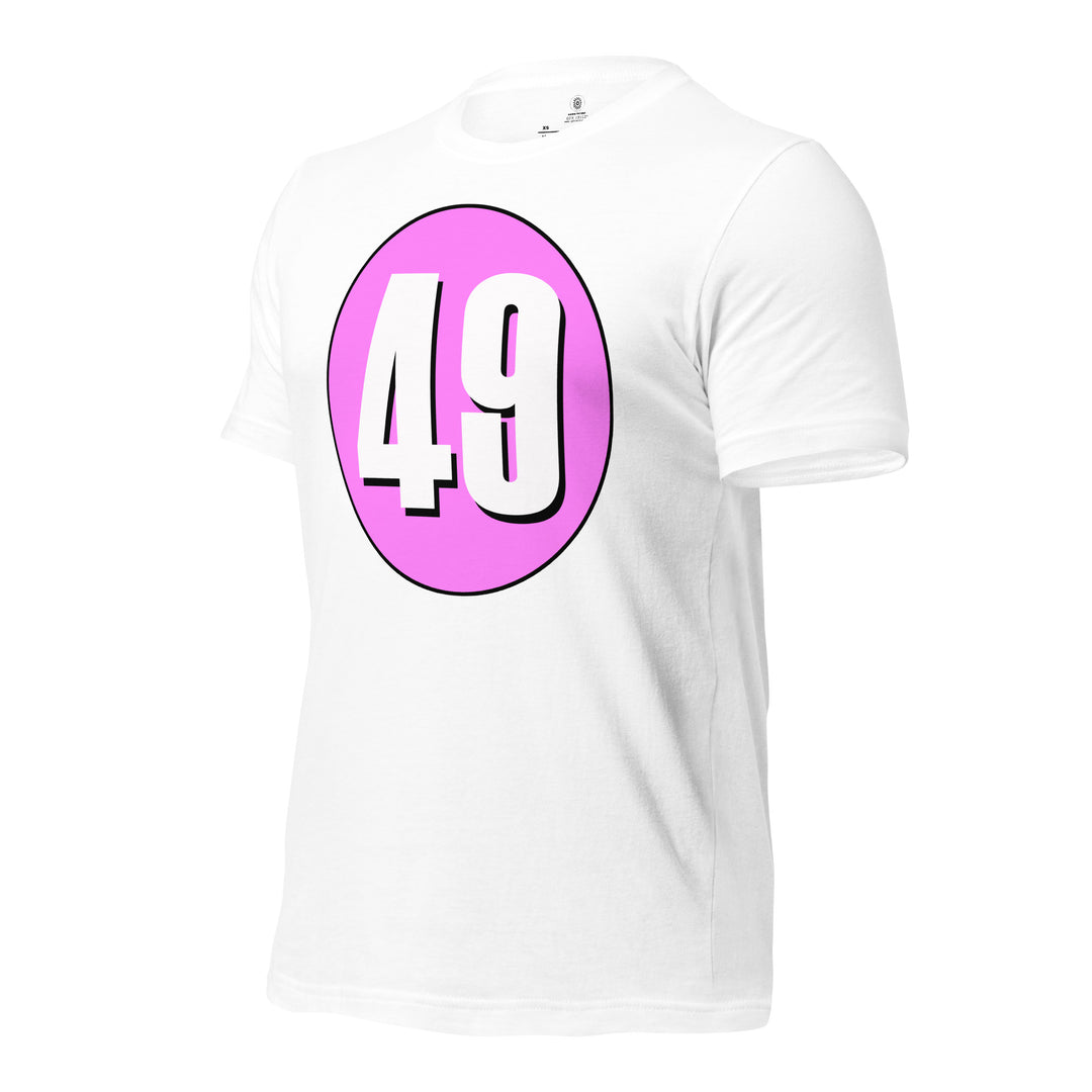 Unisex t-shirt: White on Pink 49