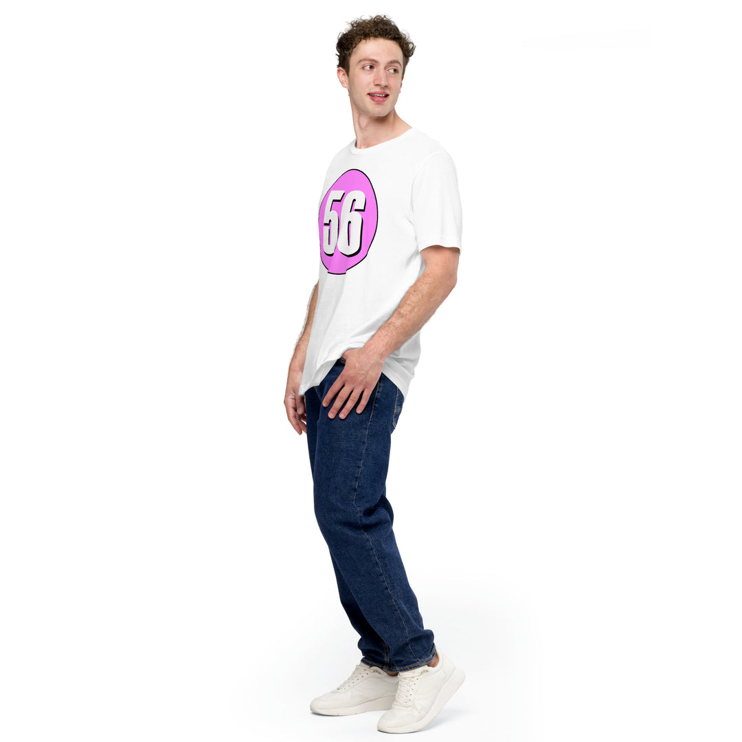 Unisex t-shirt: White on Pink 56