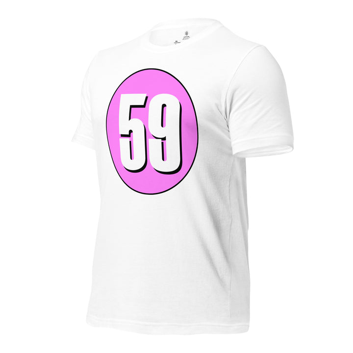 Unisex t-shirt: White on Pink 59