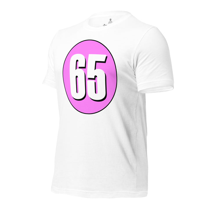 Unisex t-shirt: White on Pink 65