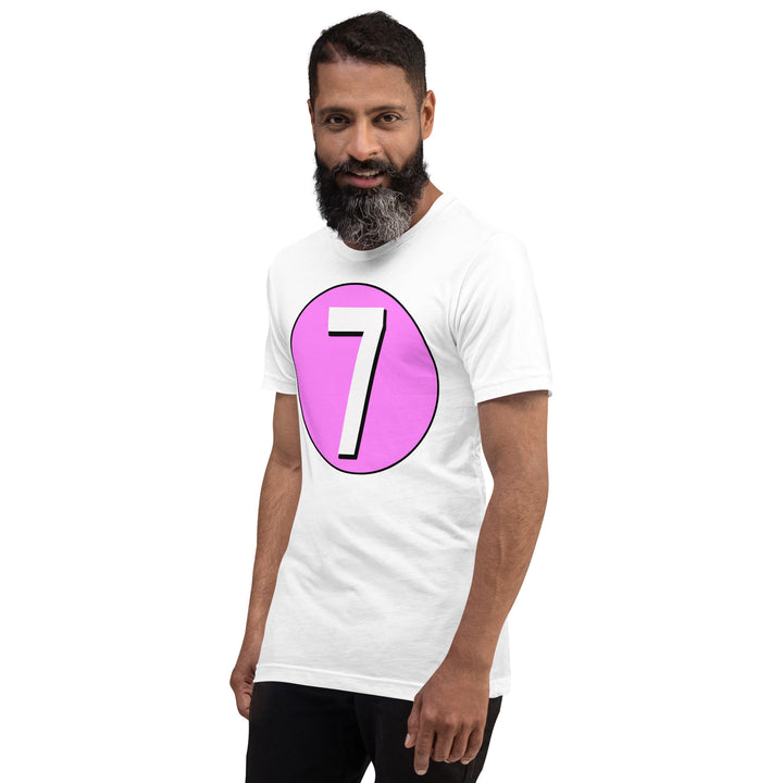 Unisex t-shirt: White on Pink 7