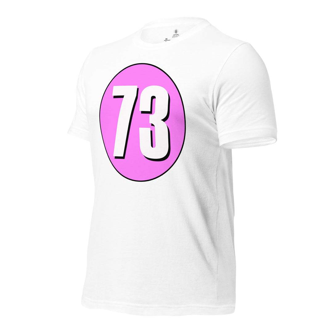 Unisex t-shirt: White on Pink 73