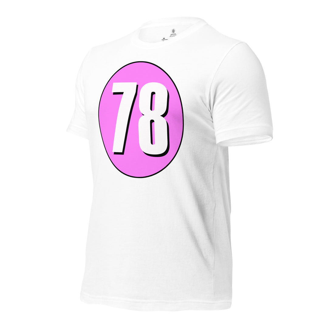 Unisex t-shirt: White on Pink 78