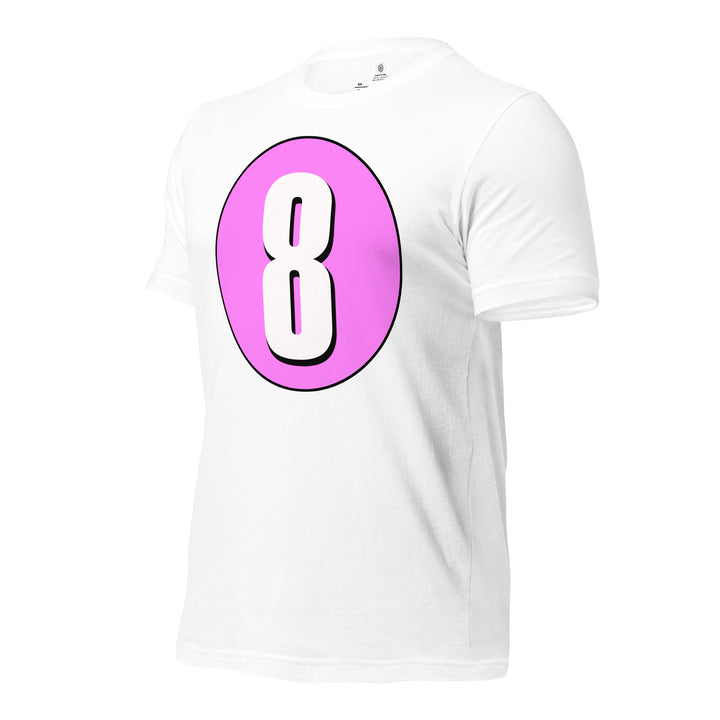 Unisex t-shirt: White on Pink 8