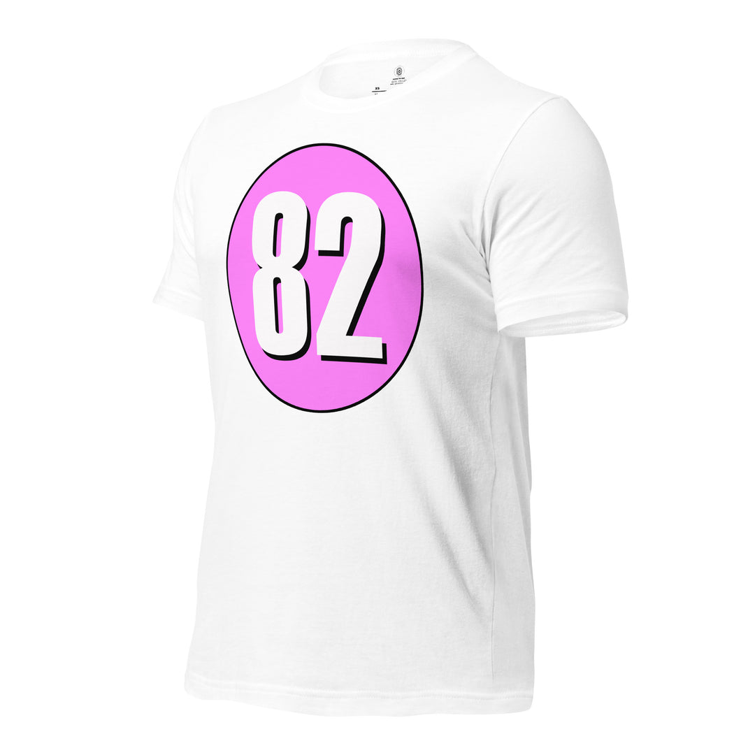 Unisex t-shirt: White on Pink 82