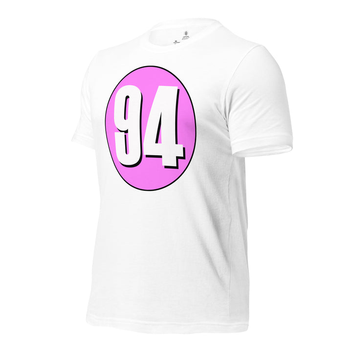 Unisex t-shirt: White on Pink 94