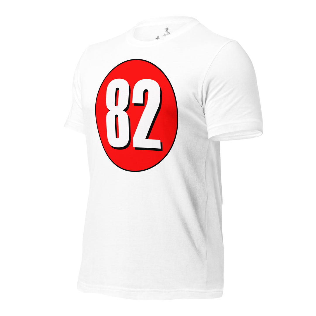 Unisex t-shirt: White on Red 82