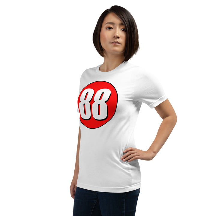 Unisex t-shirt: White on Red 88