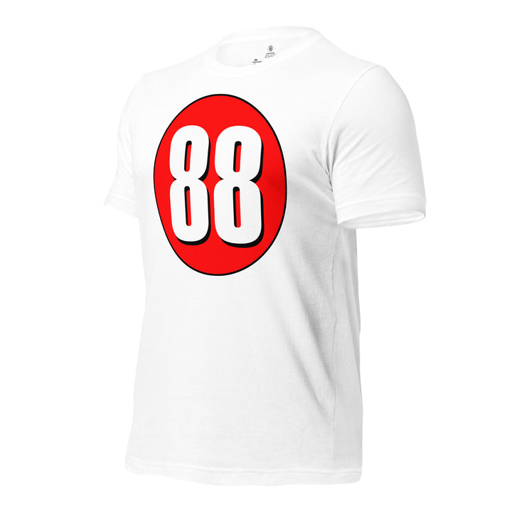 Unisex t-shirt: White on Red 88