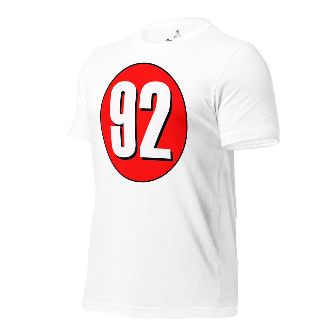 Unisex t-shirt: White on Red 92