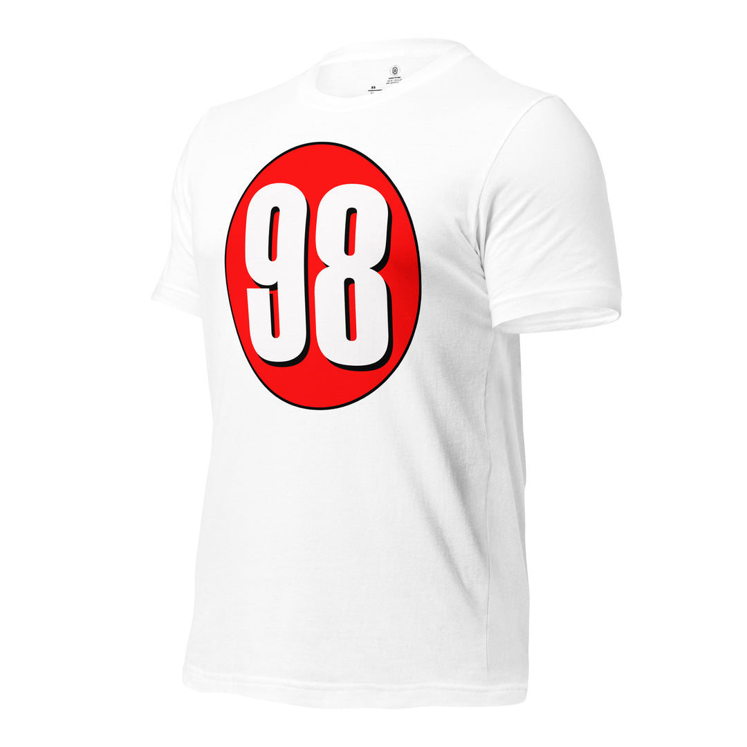 Unisex t-shirt: White on Red 98