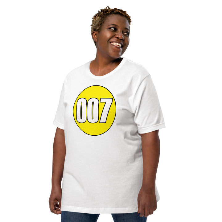 Unisex t-shirt: White on Yellow 007