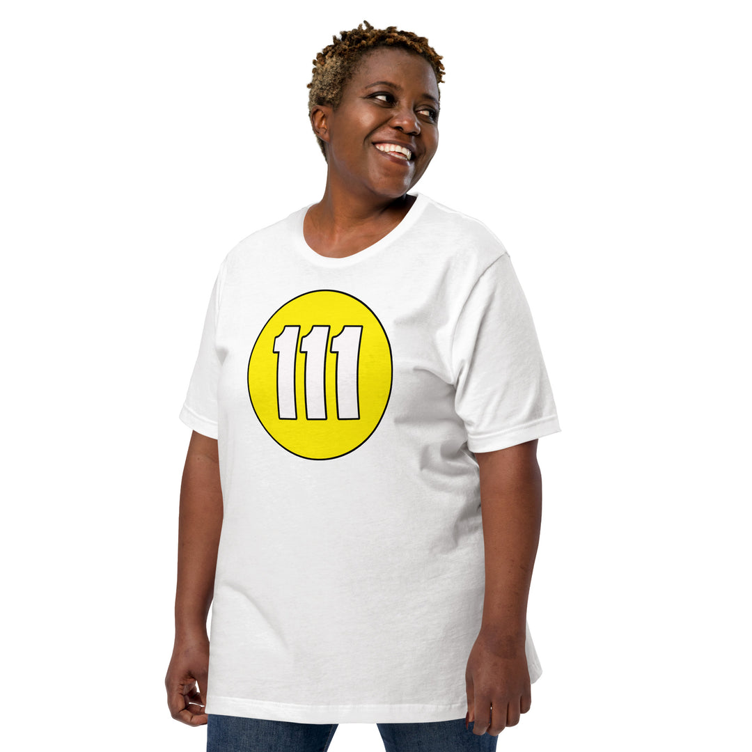 Unisex t-shirt: White on Yellow 111