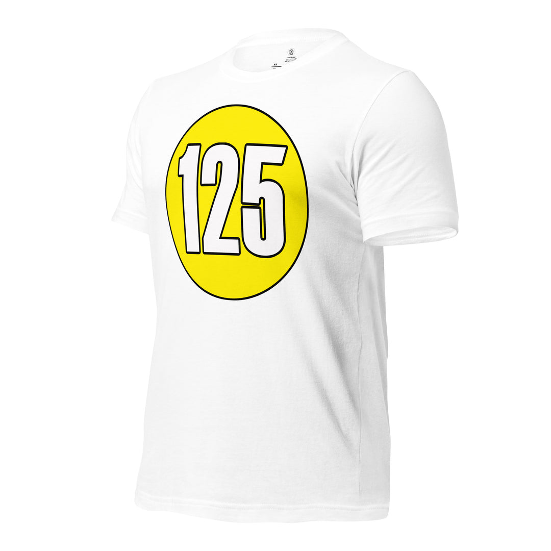 Unisex t-shirt: White on Yellow 125