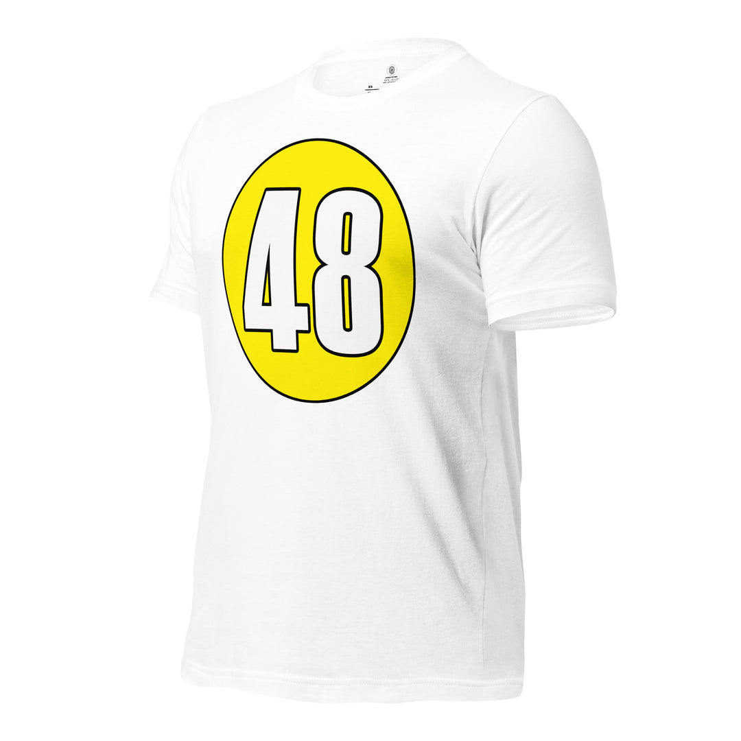 Unisex t-shirt: White on Yellow 48