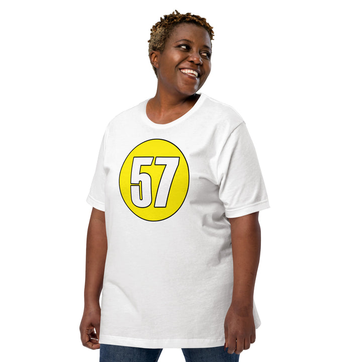 Unisex t-shirt: White on Yellow 57