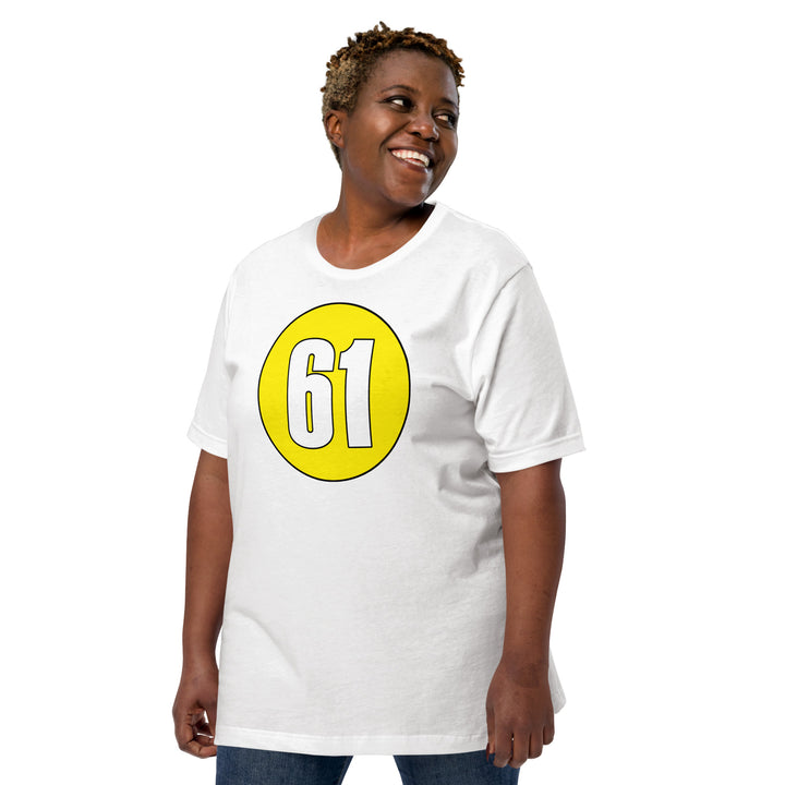 Unisex t-shirt: White on Yellow 61