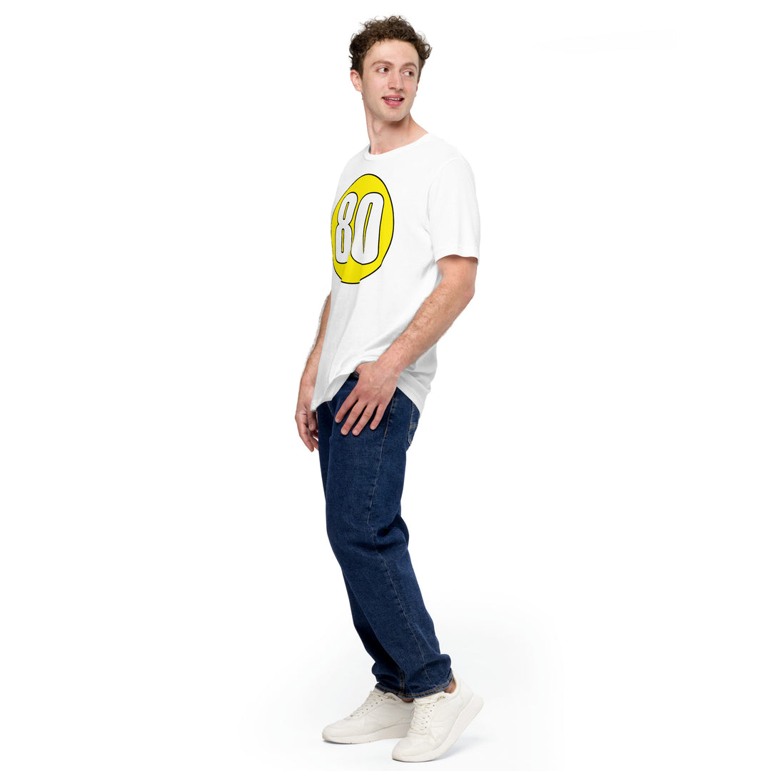 Unisex t-shirt: White on Yellow 80