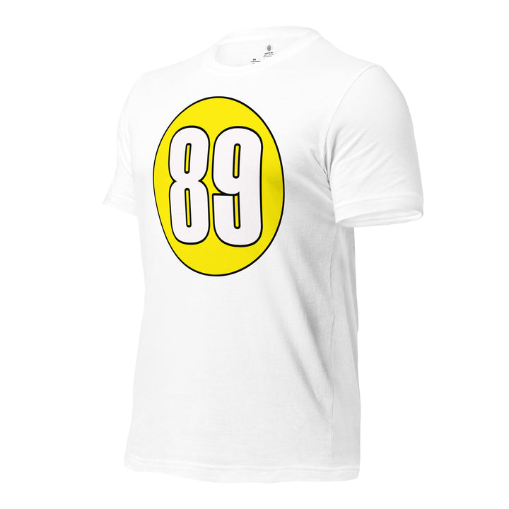 Unisex t-shirt: White on Yellow 89