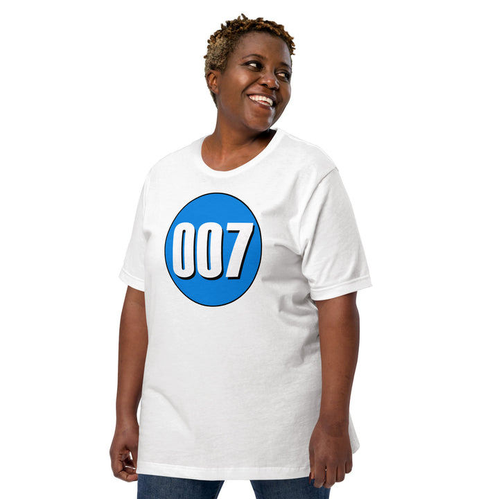 Unisex t-shirt: White on Blue 007