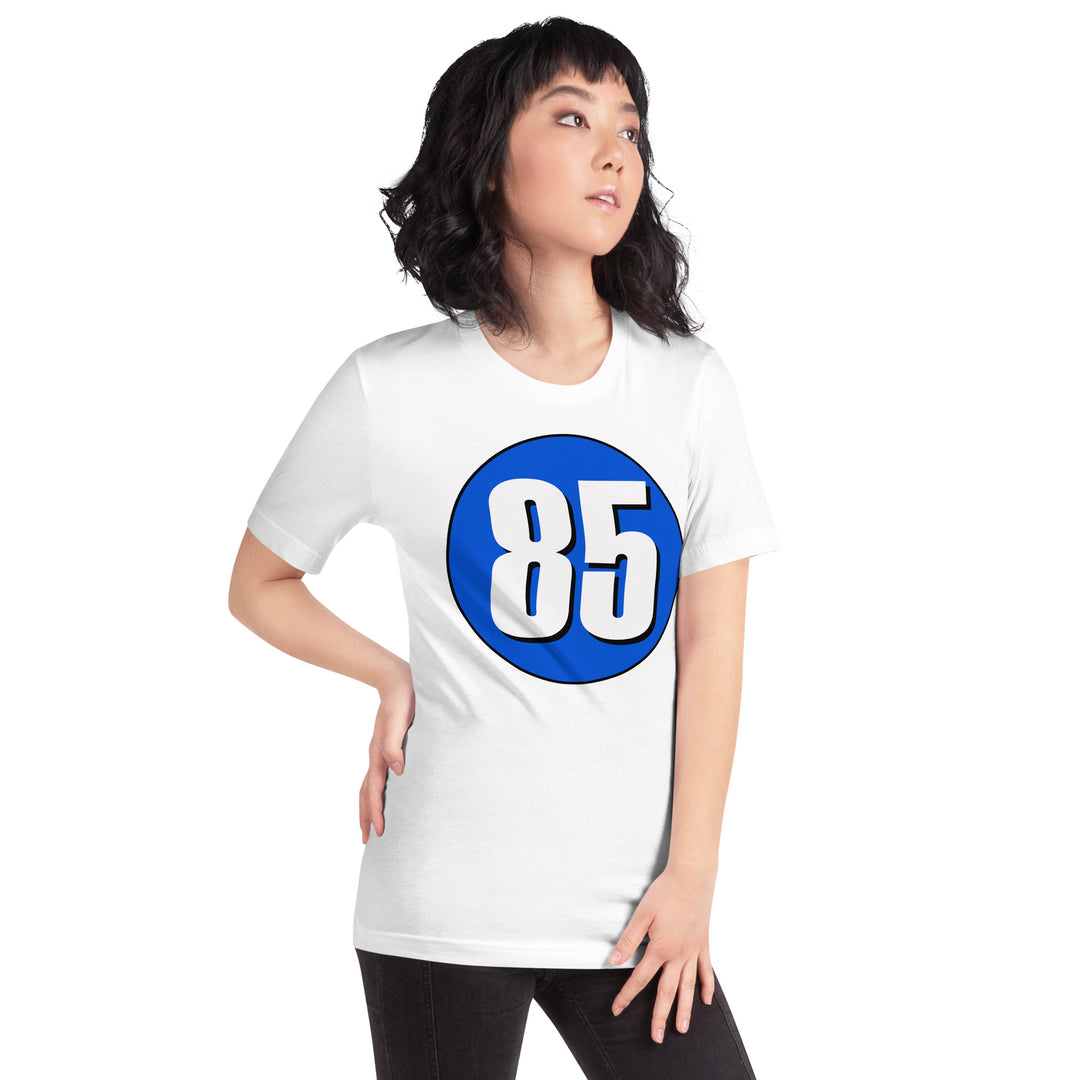 Unisex t-shirt: White on Periwinkle 85