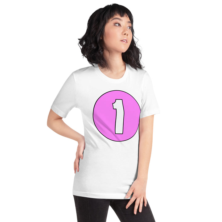 Unisex t-shirt: White on Pink 1