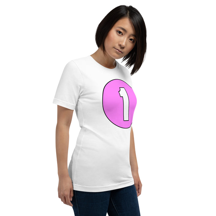 Unisex t-shirt: White on Pink 1