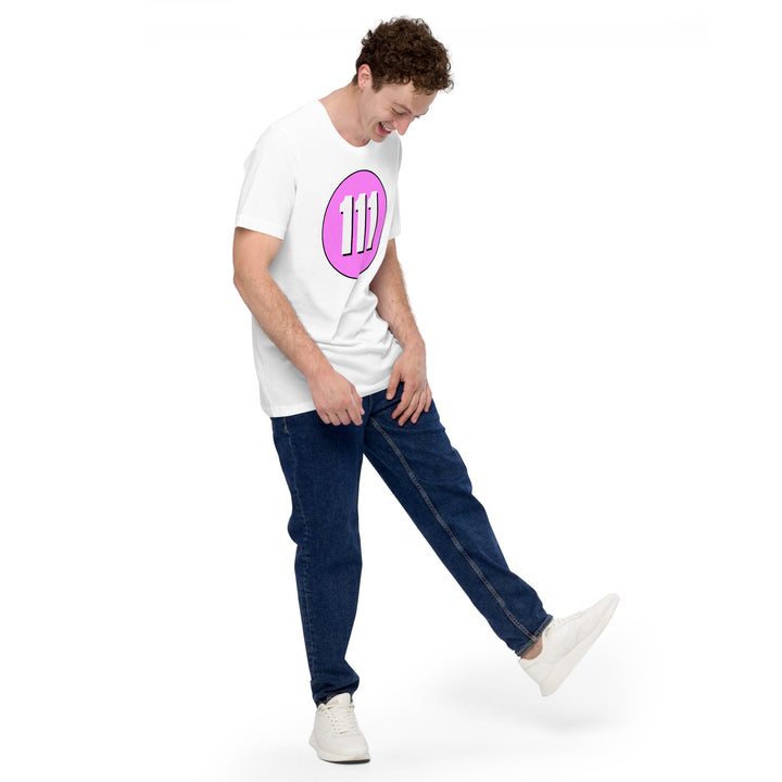 Unisex t-shirt: White on Pink 111