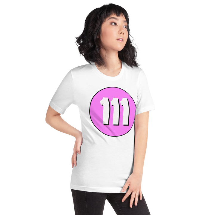 Unisex t-shirt: White on Pink 111