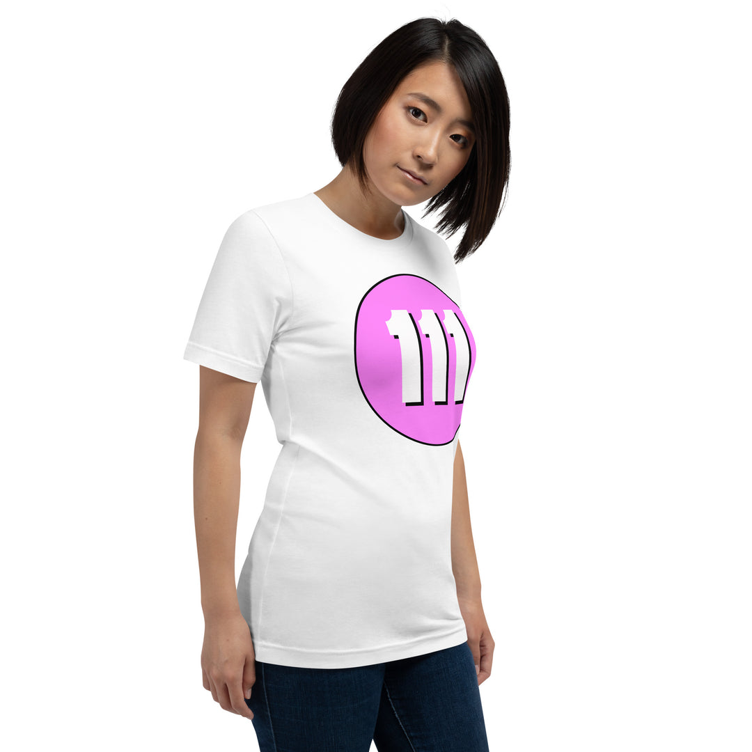 Unisex t-shirt: White on Pink 111