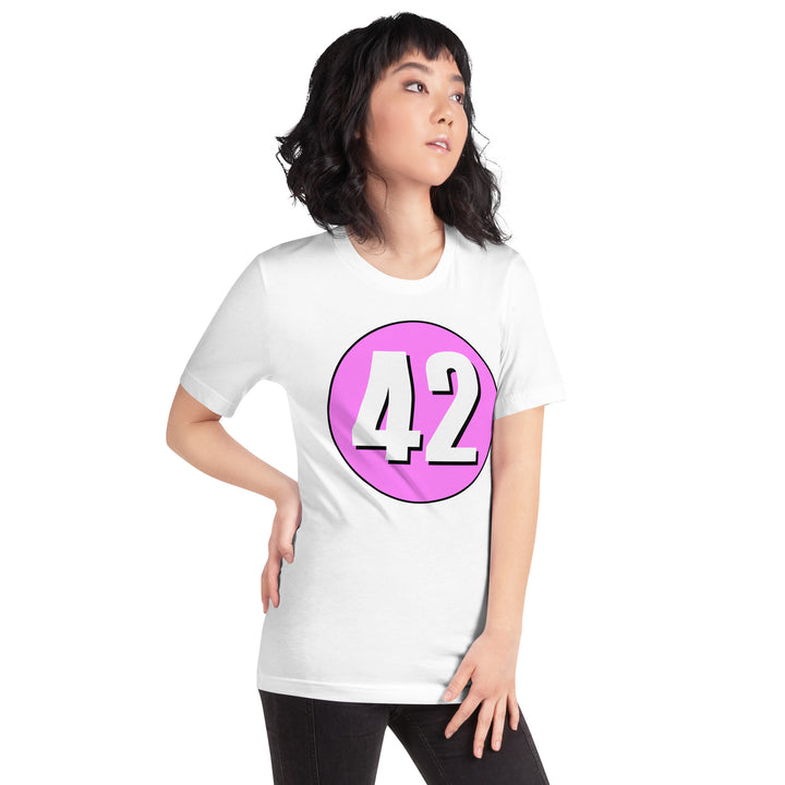 Unisex t-shirt: White on Pink 42