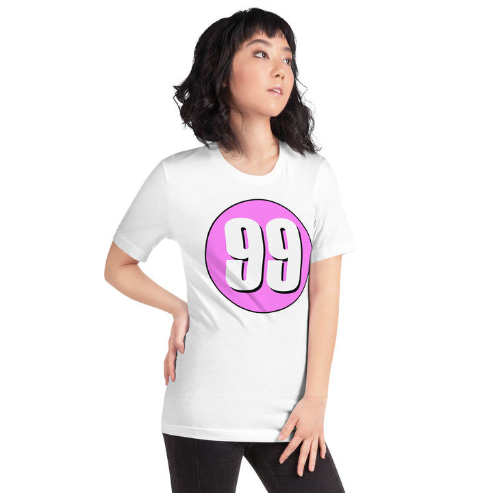 Unisex t-shirt: White on Pink 99