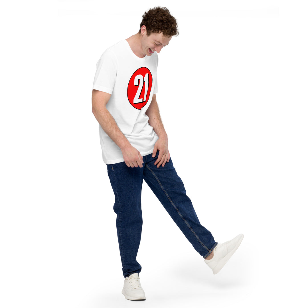 Unisex t-shirt: White on Red 21