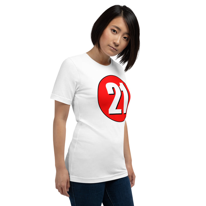 Unisex t-shirt: White on Red 21