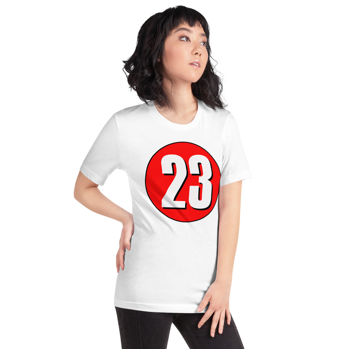 Unisex t-shirt: White on Red 23