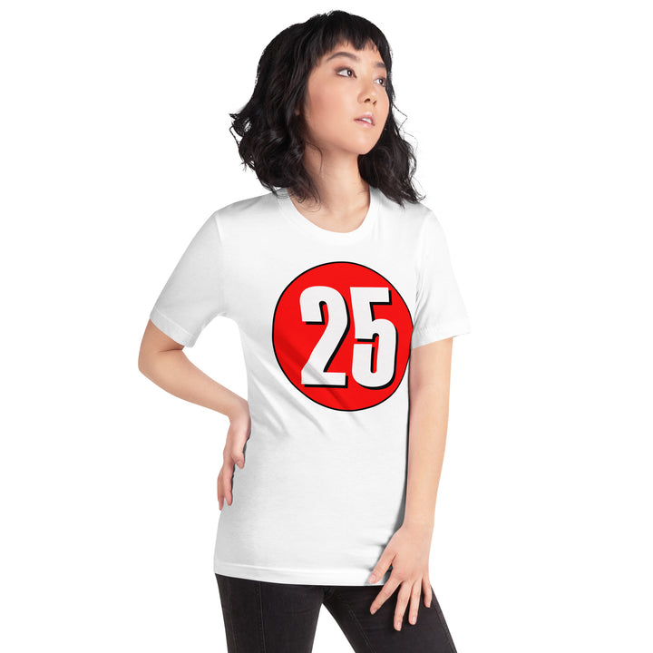 Unisex t-shirt: White on Red 25