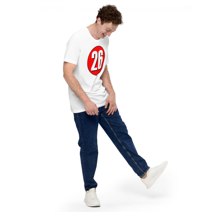 Unisex t-shirt: White on Red 26