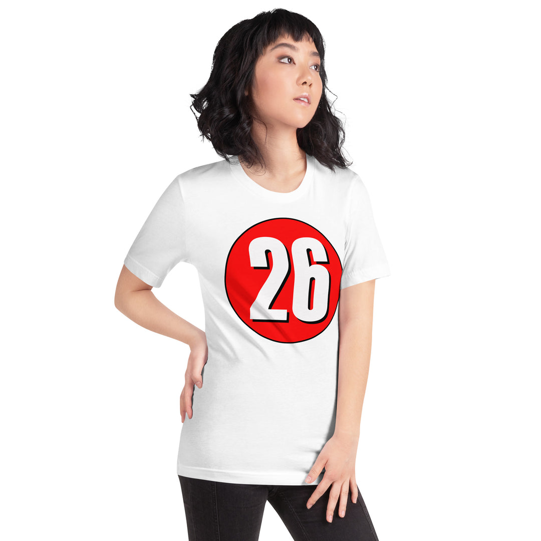 Unisex t-shirt: White on Red 26