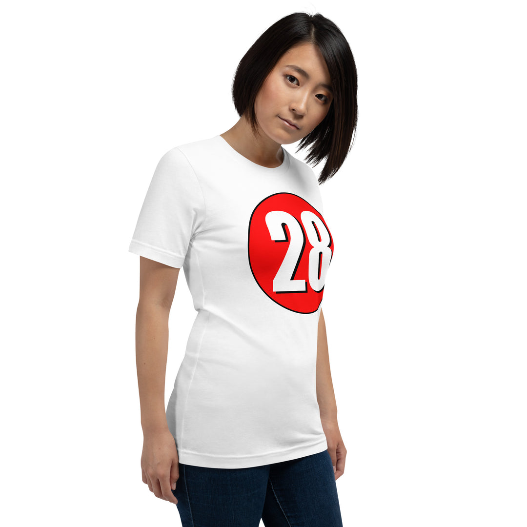 Unisex t-shirt: White on Red 28