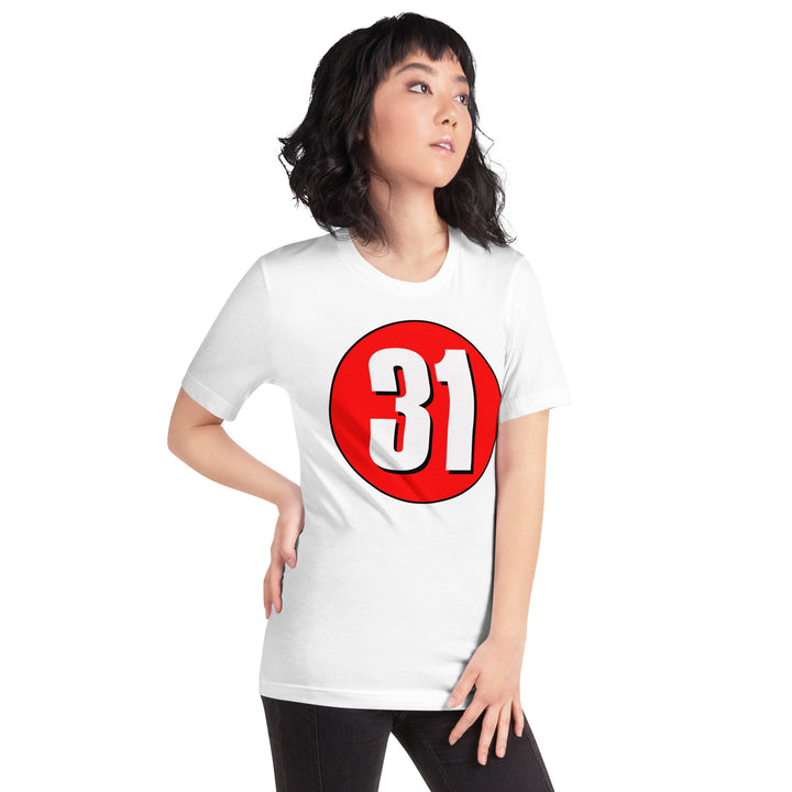 Unisex t-shirt: White on Red 31