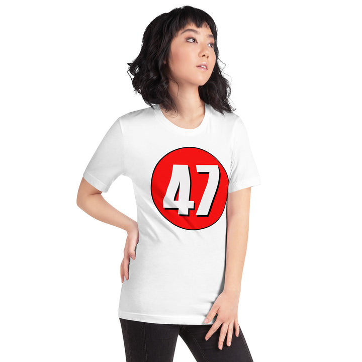 Unisex t-shirt: White on Red 47