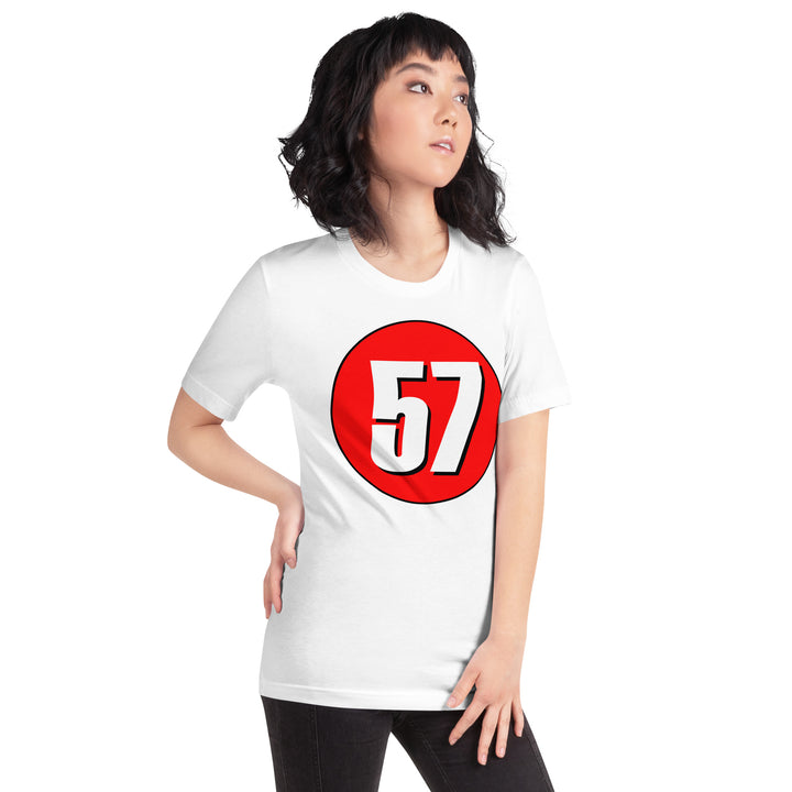 Unisex t-shirt: White on Red 57