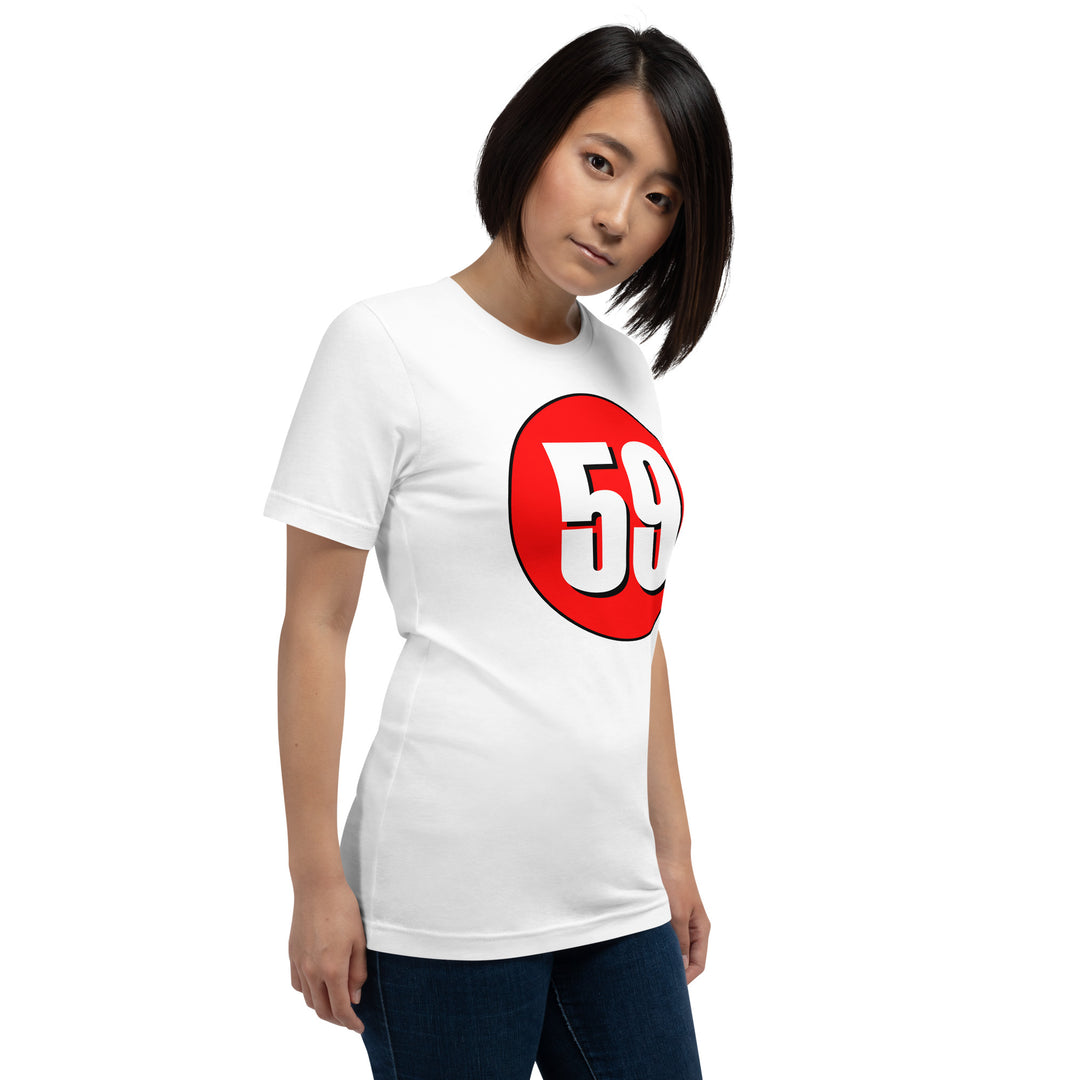 Unisex t-shirt: White on Red 59