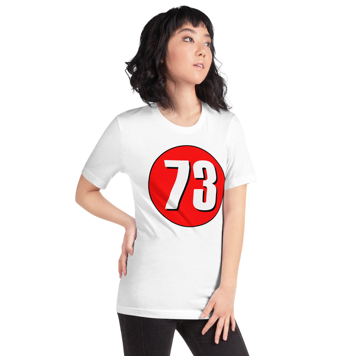 Unisex t-shirt: White on Red 73