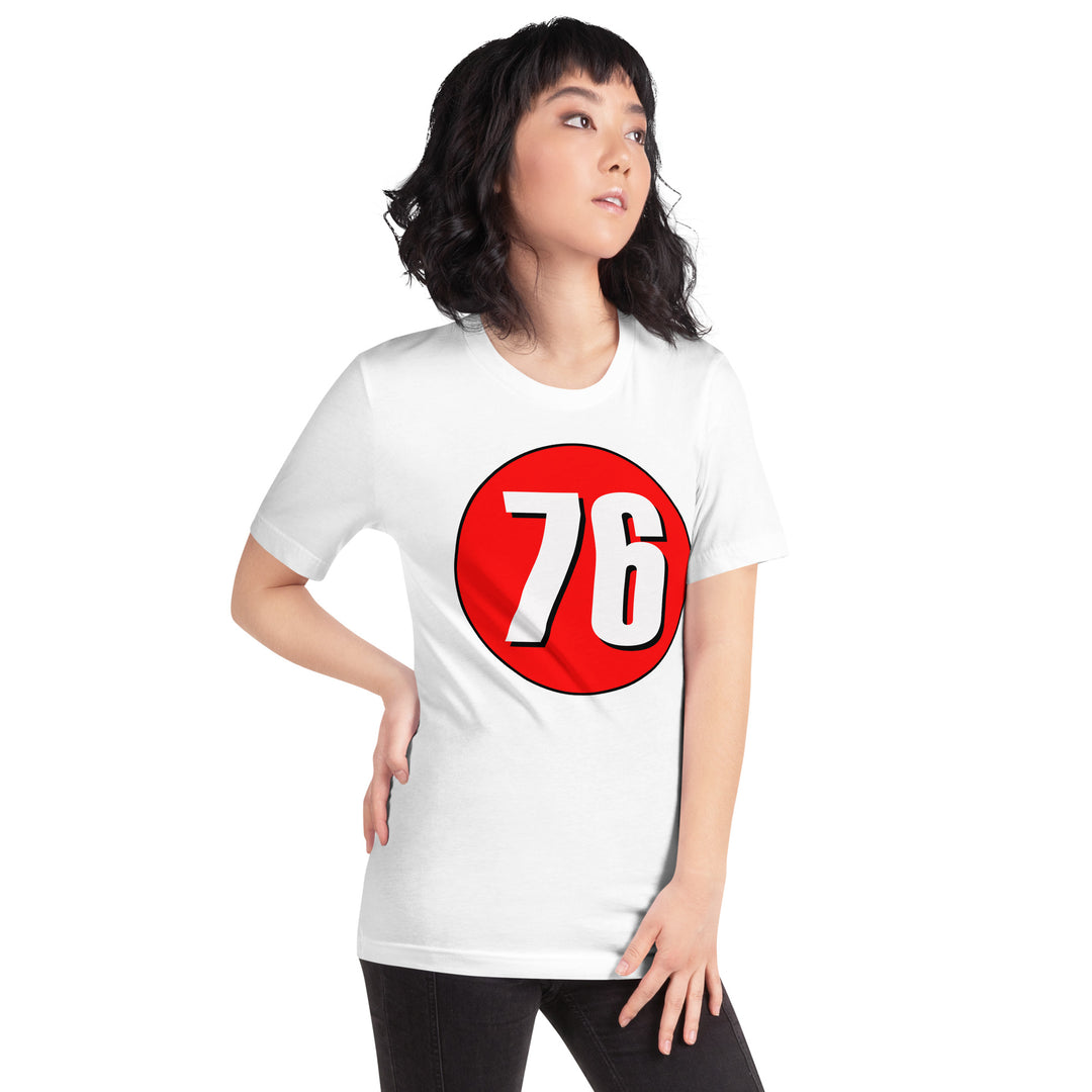 Unisex t-shirt: White on Red 76