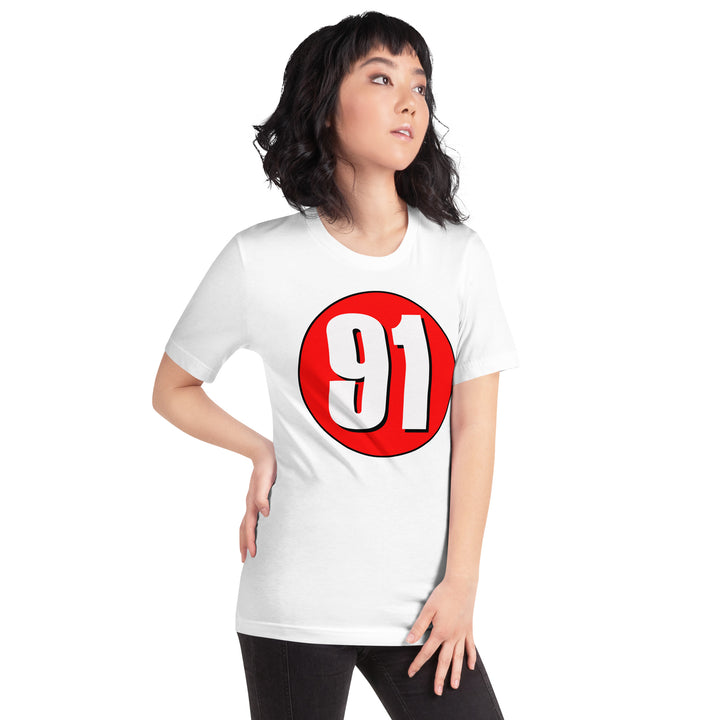 Unisex t-shirt: White on Red 91