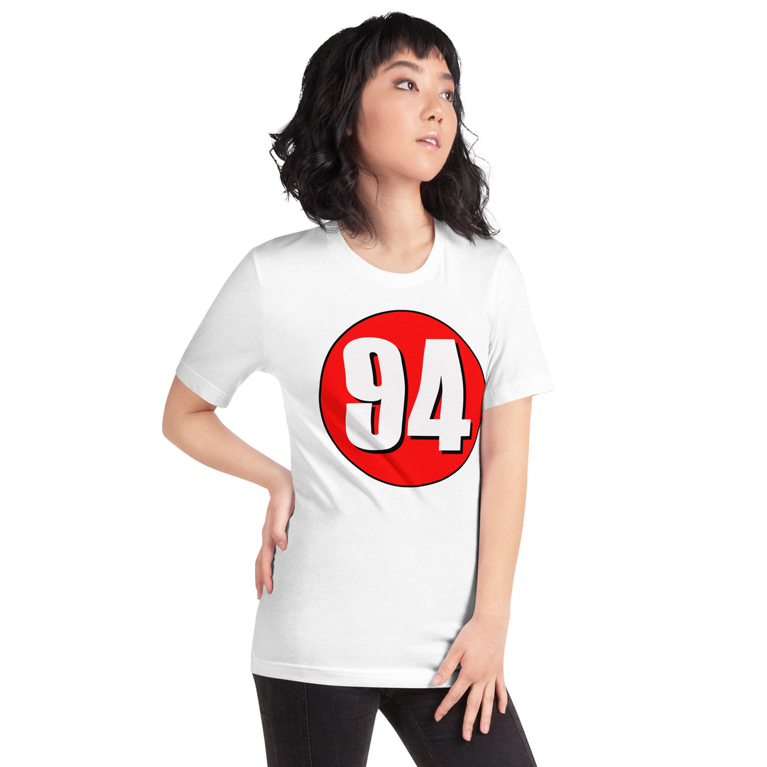 Unisex t-shirt: White on Red 94